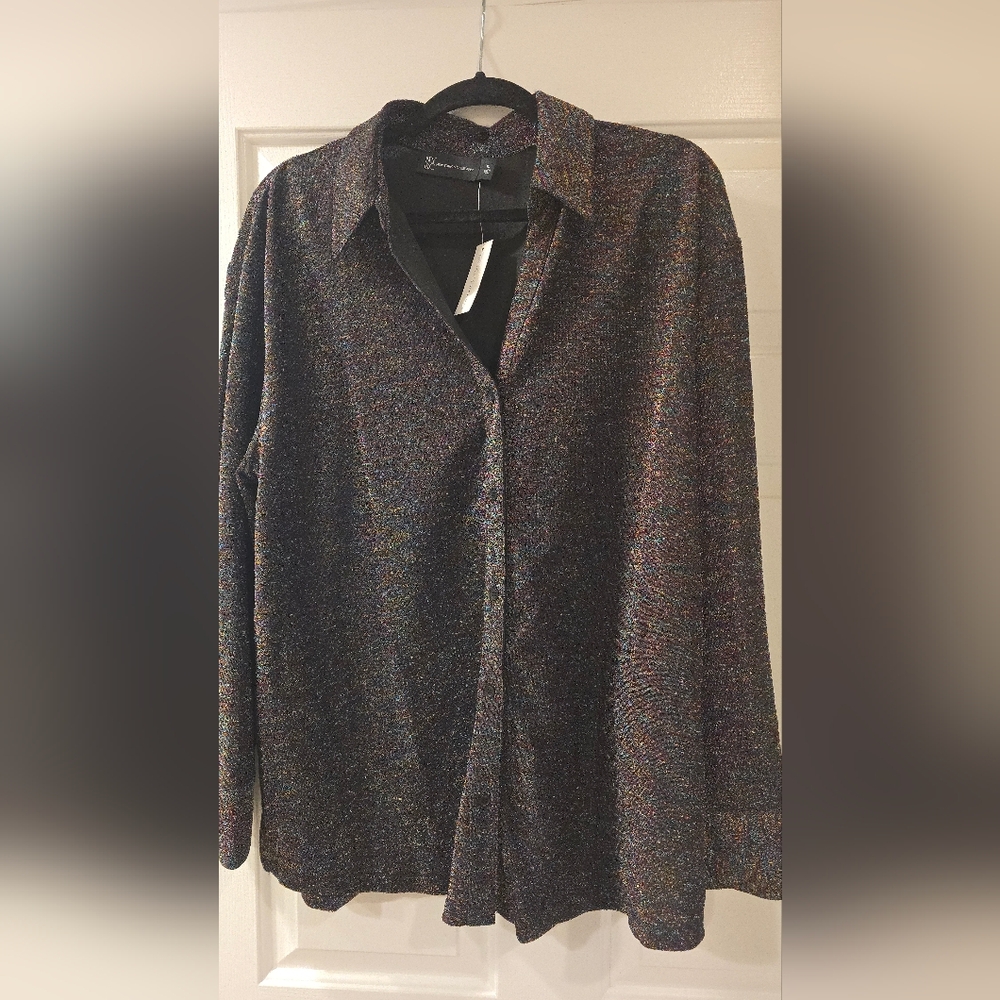 NY&Co Multicolor Glitter Button-Up Shirt XL